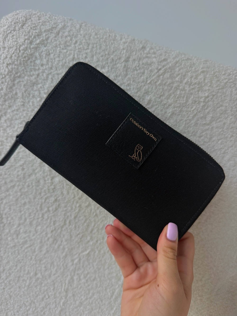 OVO Black Zip-Around Wallet with Gold Owl Logo